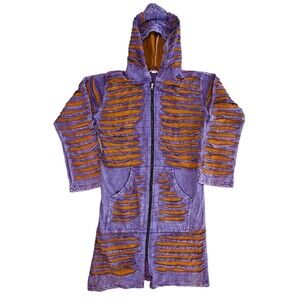 KPC Jacket Womens S Purple Hippie Boho Zip Long Tunic Hoodie Distressed Wearable